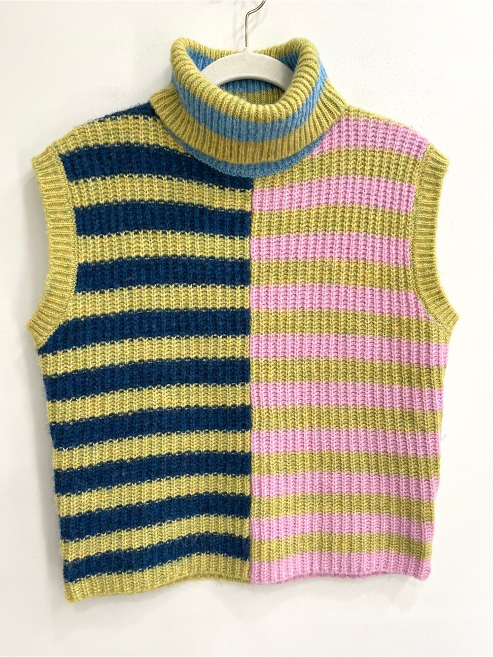 FRNCH aita sleeveless turtleneck sweater in multi color stripes mixed media S